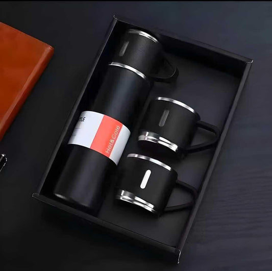 STAINLESS STEEL VACCUM FLASK SET WITH 2 COFFE CUPS – 500ML