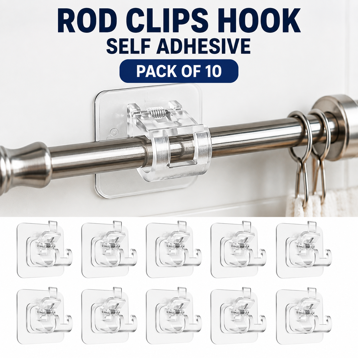 ROD CLIPS HOOK SELF ADHESIVE | PACK OF 10