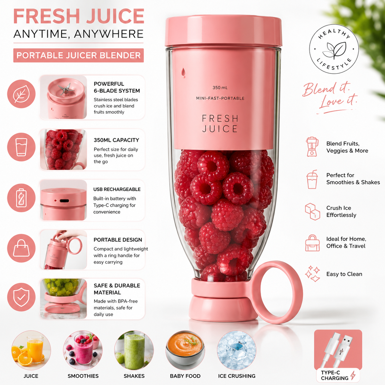 ELECTRIC PORTABLE MINI JUICER BOTTLE