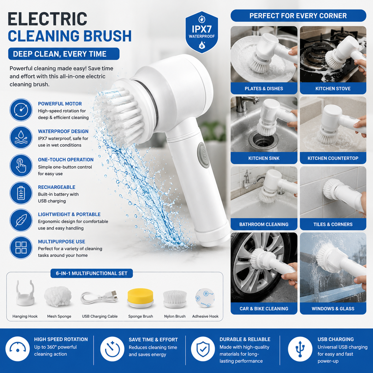 ELECTRIC CLEANING BRUSH WITH 3 BRUSH HEADS